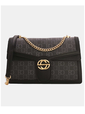 Tom et Eva - Sac Monogramme Double Porté Avec Bandoulière Chaîne Noir 26.5*9*16 cm