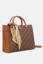 Tom et Eva Sac Cabas Femme Vintage avec bandeau de soie Marron 29*10*24 cm