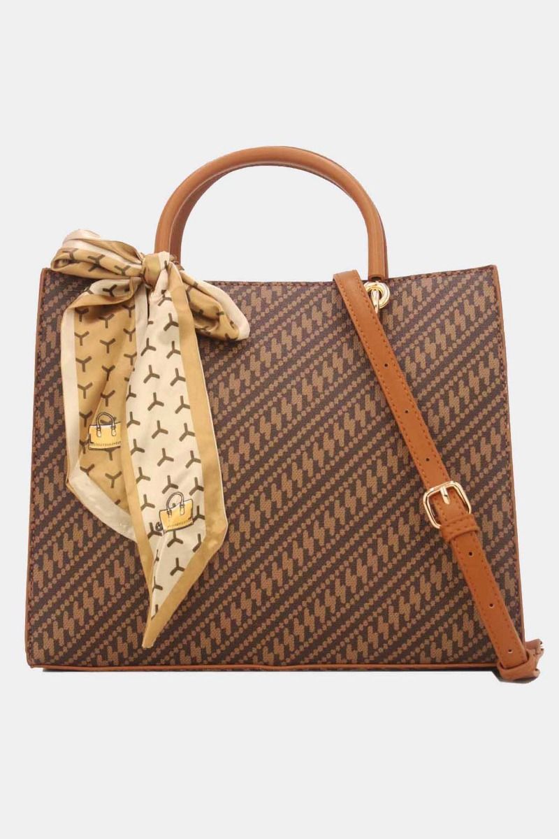 Tom et Eva Sac Cabas Femme Vintage avec bandeau de soie Marron 29*10*24 cm