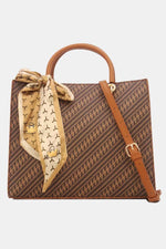Tom et Eva Sac Cabas Femme Vintage avec bandeau de soie Marron 29*10*24 cm