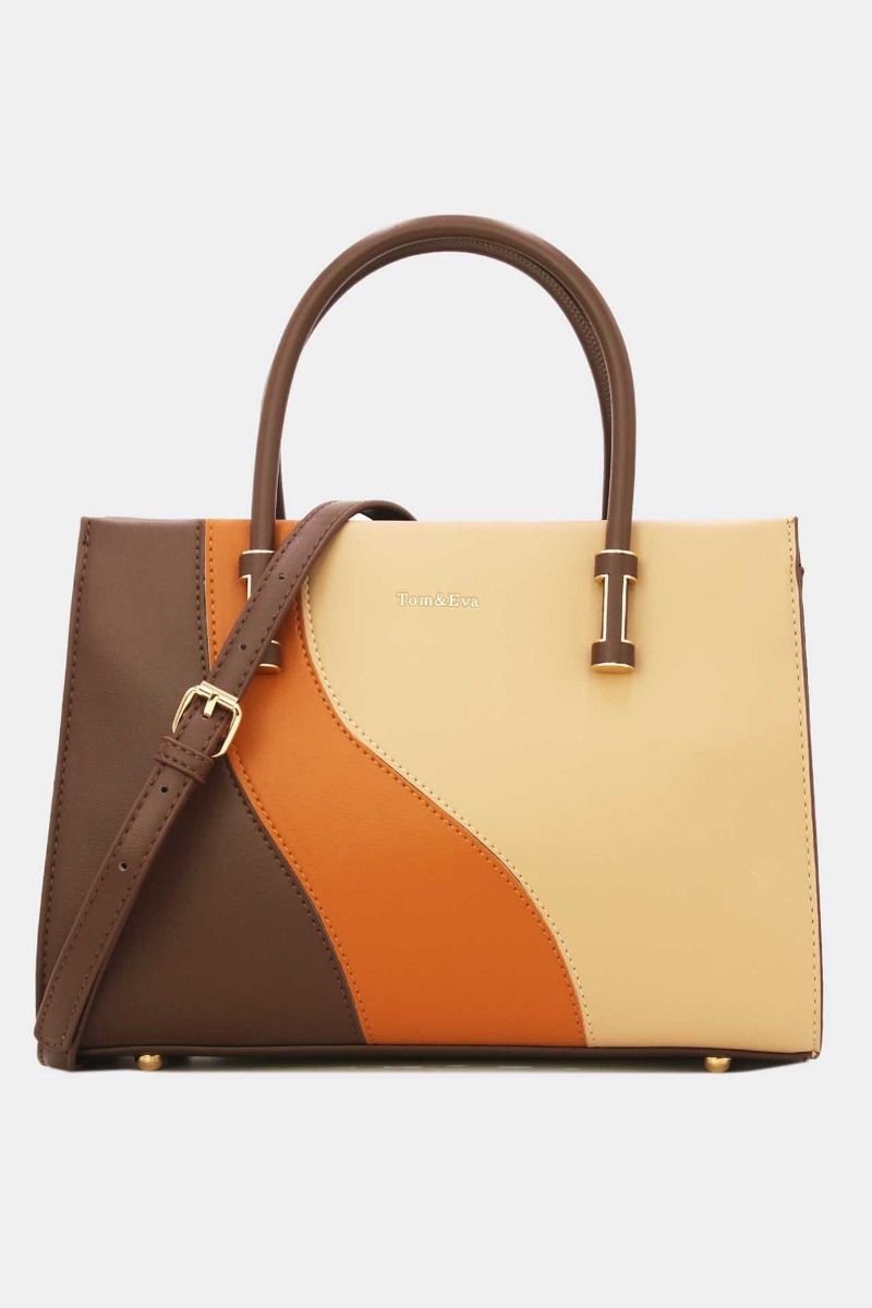 Tom et Eva Sac à Main Tricolores Coffee/Brown/Apricot 30x 13 x 21 cm