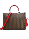 Tom et Eva Sac à main effet cuir monogramme avec bandoulière Coffee/Red 30 x 14 x 23 cm