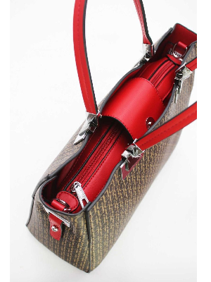 Tom et Eva Sac à main effet cuir monogramme avec bandoulière Coffee/Red 30 x 14 x 23 cm