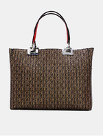 Tom et Eva Sac à main effet cuir monogramme avec bandoulière Coffee/Red 30 x 14 x 23 cm
