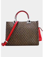Tom et Eva Sac à main effet cuir monogramme avec bandoulière Coffee/Red 30 x 14 x 23 cm