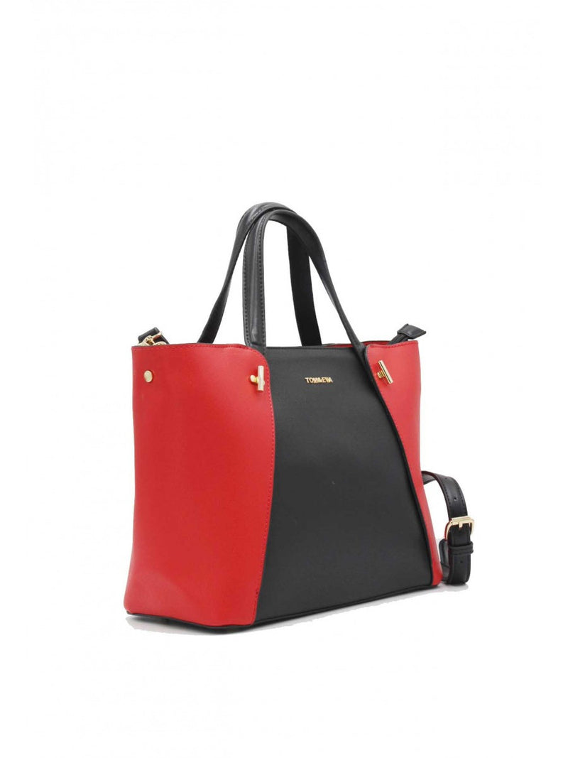 Sac à Main Double Porté Bicolore Effet Cuir Noir Rouge