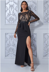 Goddiva - Longue robe haut en sequin et fente à l'avant Noir