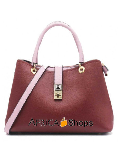 Sac à Main Bicolore Fermoir Avec Languette Bordeaux